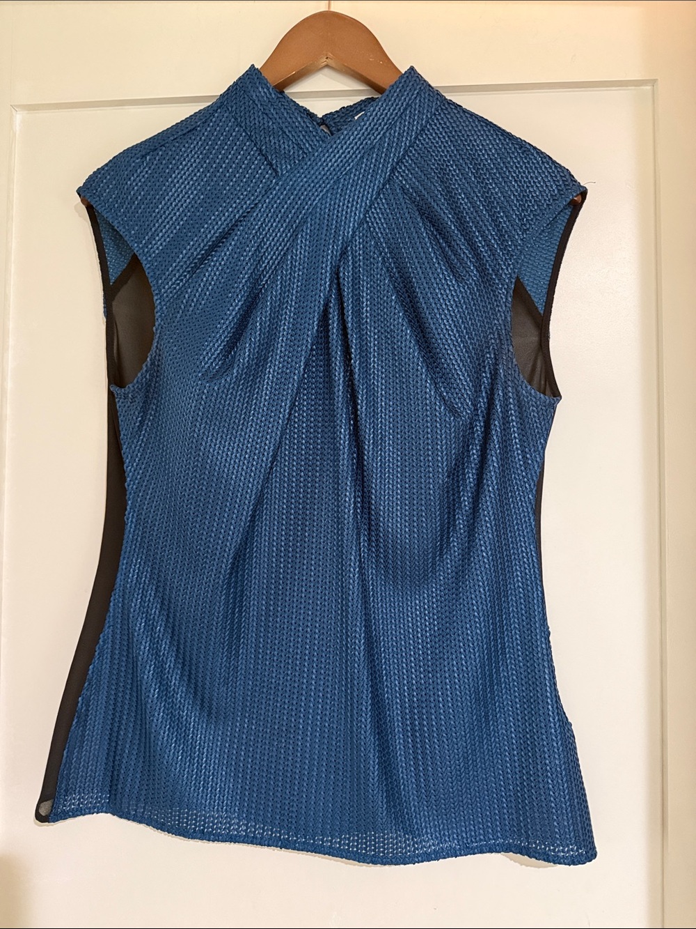 Karen Millen Textured Blue Twist-Neck Sleeveless Top